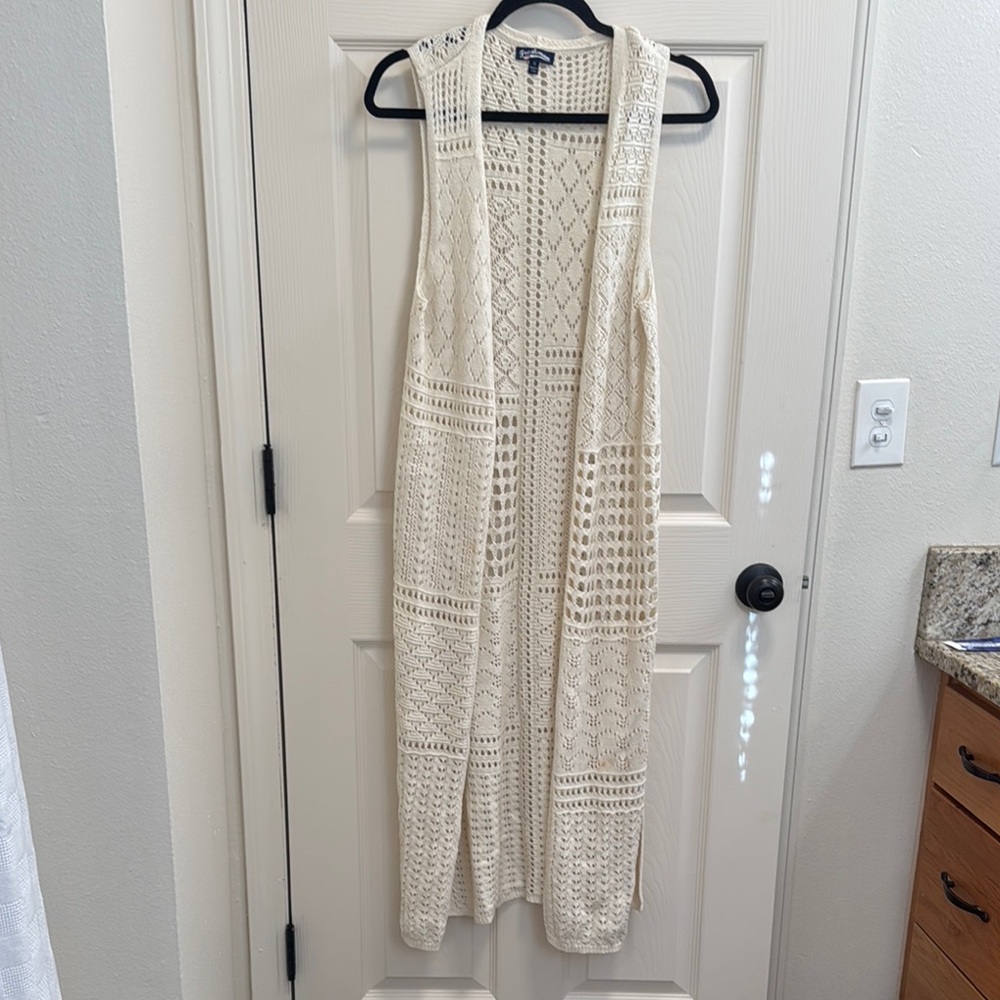 Freshman Cream Long Open-Front Cardigan